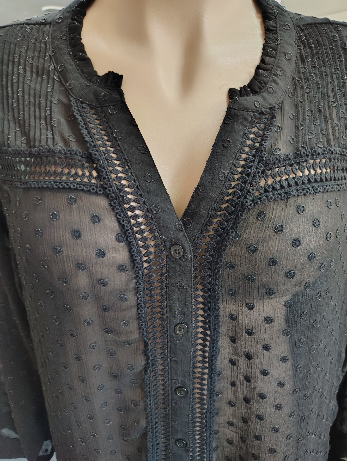 Torrid black raised dot semi sheer long sleeve dressy top size 6x