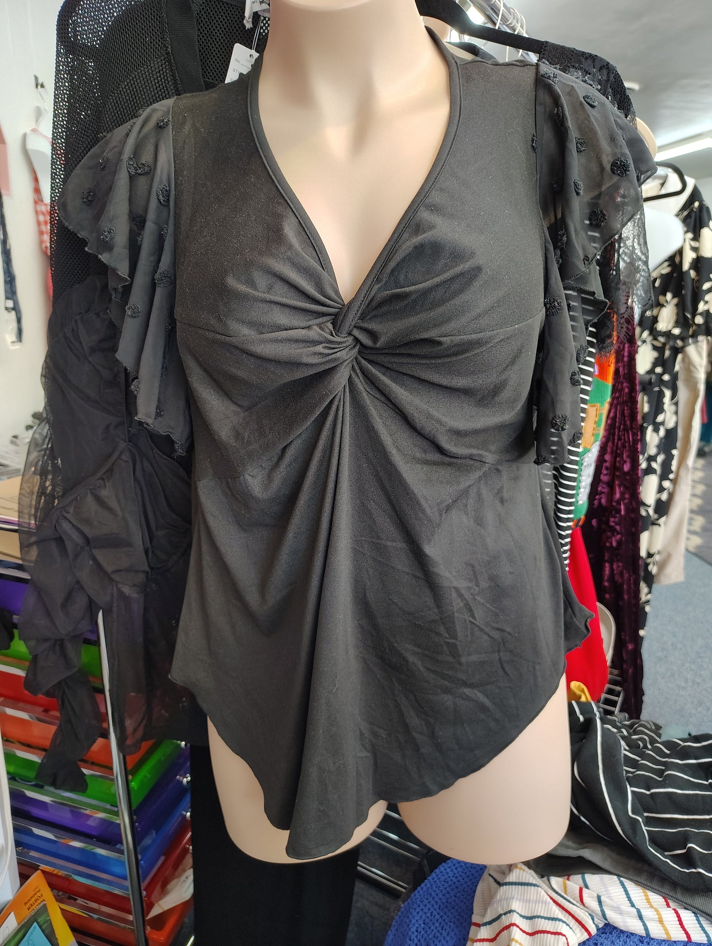 Black flutter sleeve witchy top size 2x