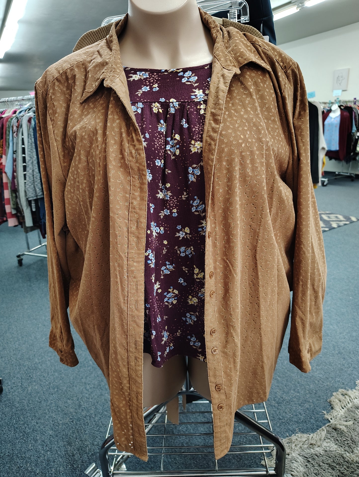 Liz & Me brown pattern corduroy button front shirt size 5x