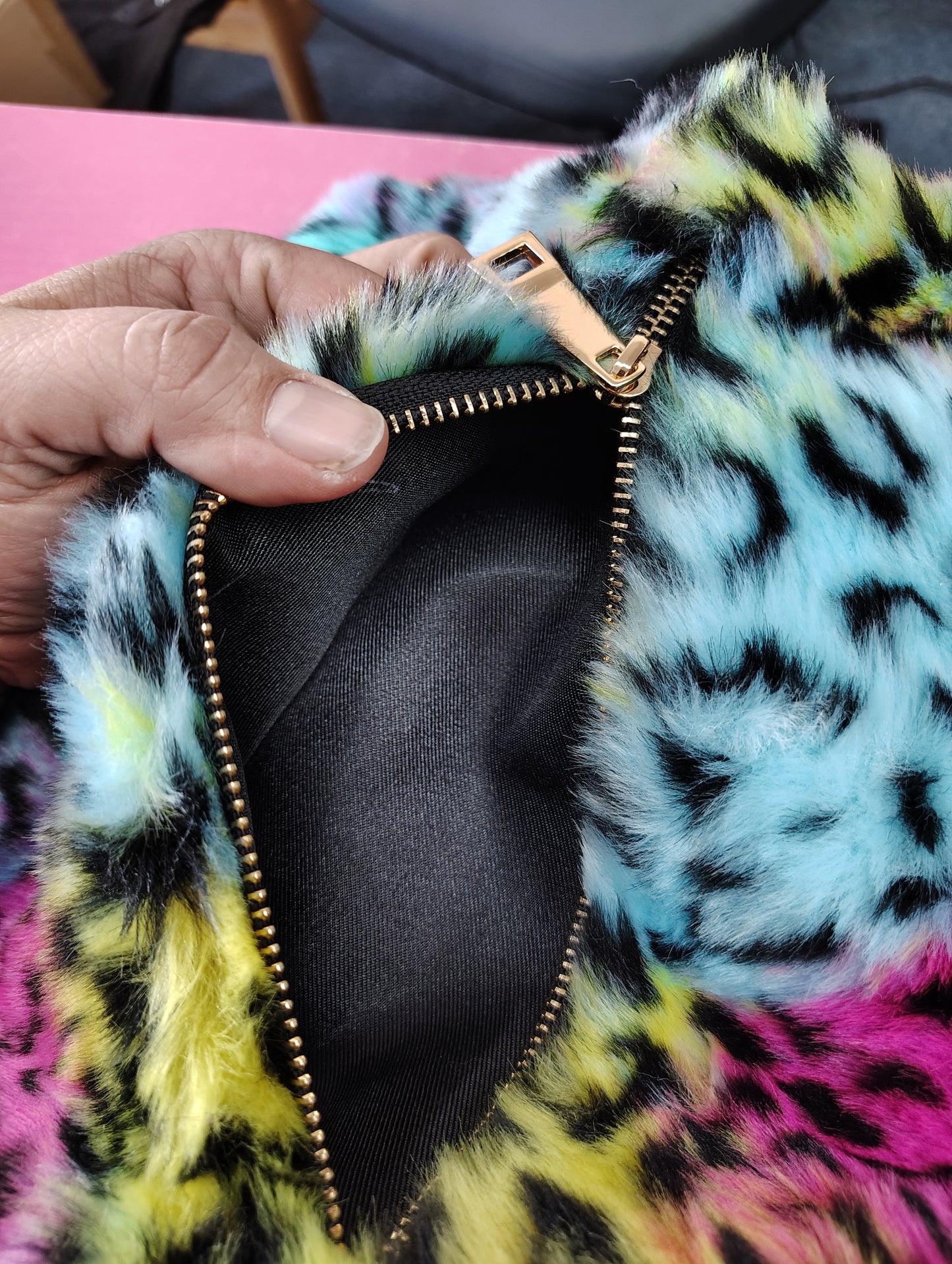 New fuzzy rainbow crossbody clutch bag
