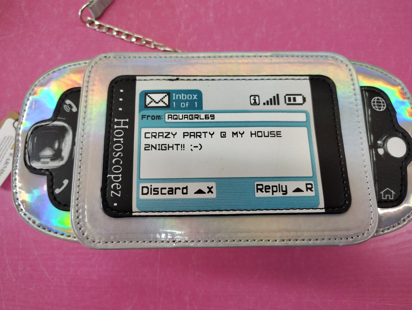 Retro cell phone zip top bag new shiny silver