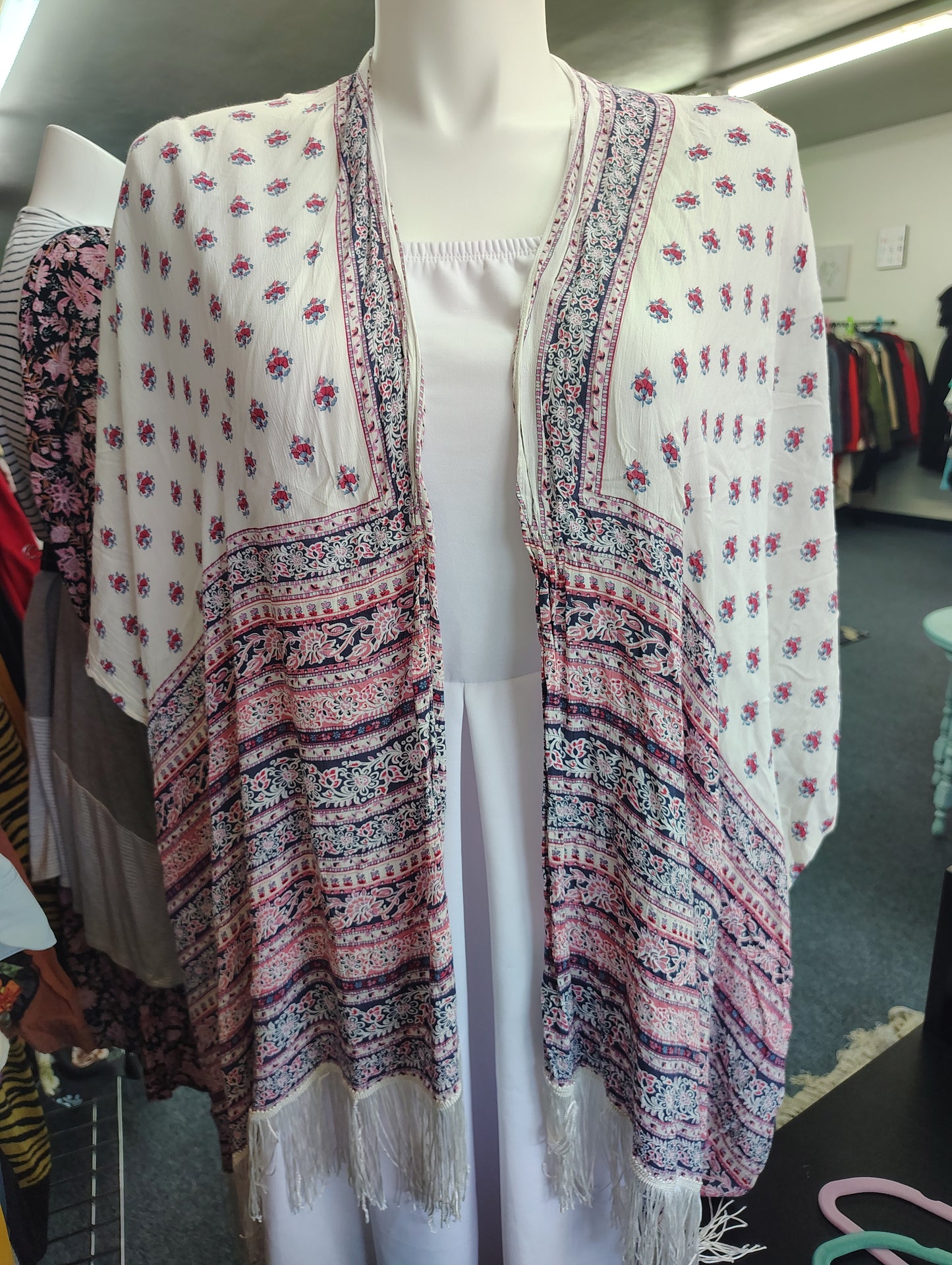 Fringe open front kimono one size