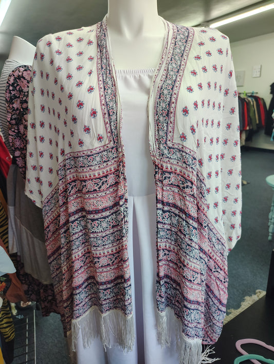 Fringe open front kimono one size