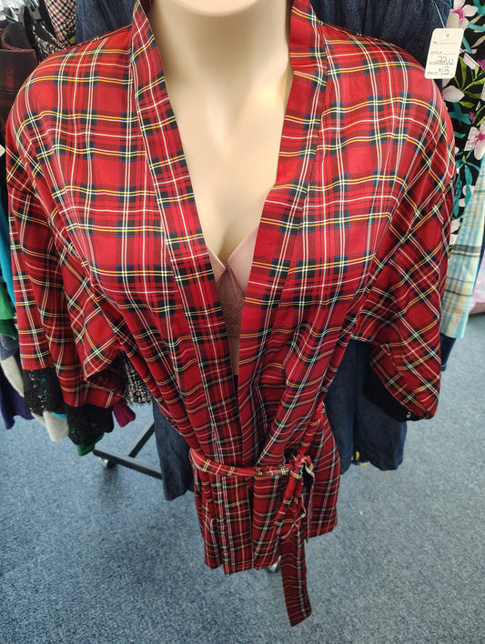 Torrid Curve plaid lace trim slinky robe size 1x