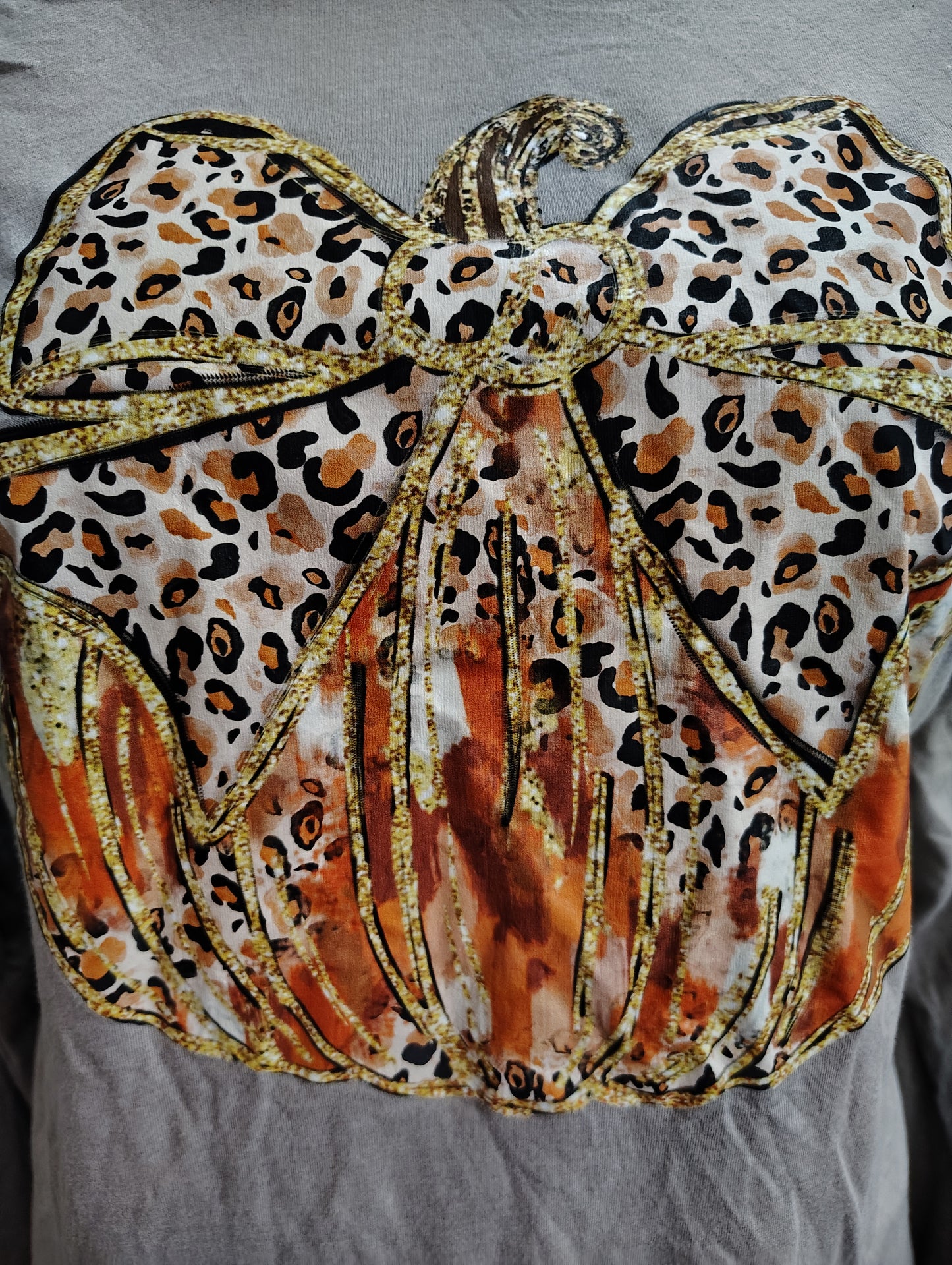 Bow pumpkin long sleeve tee gray size 1x