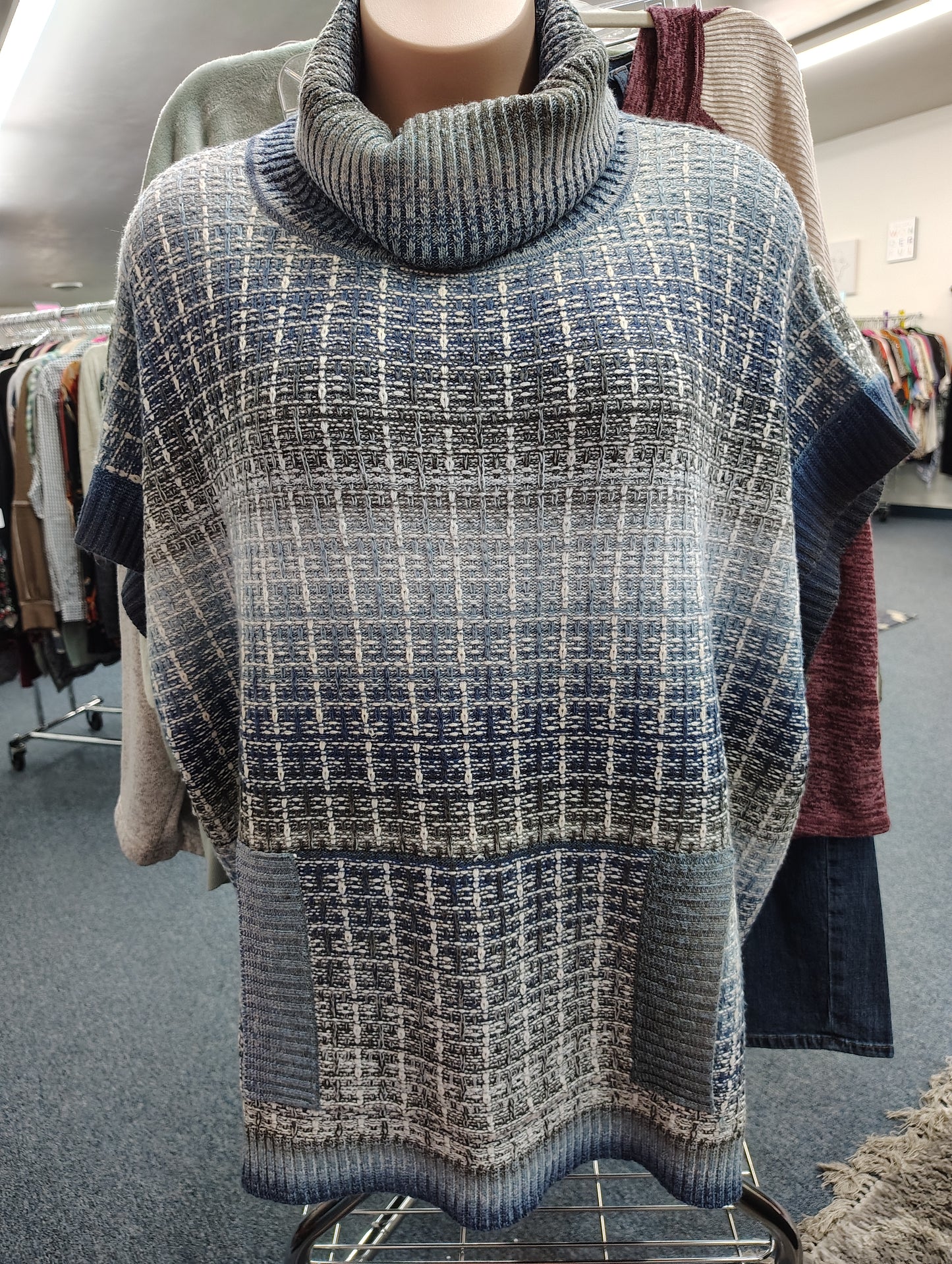 Striped short sleeve turtleneck sweater cape one size