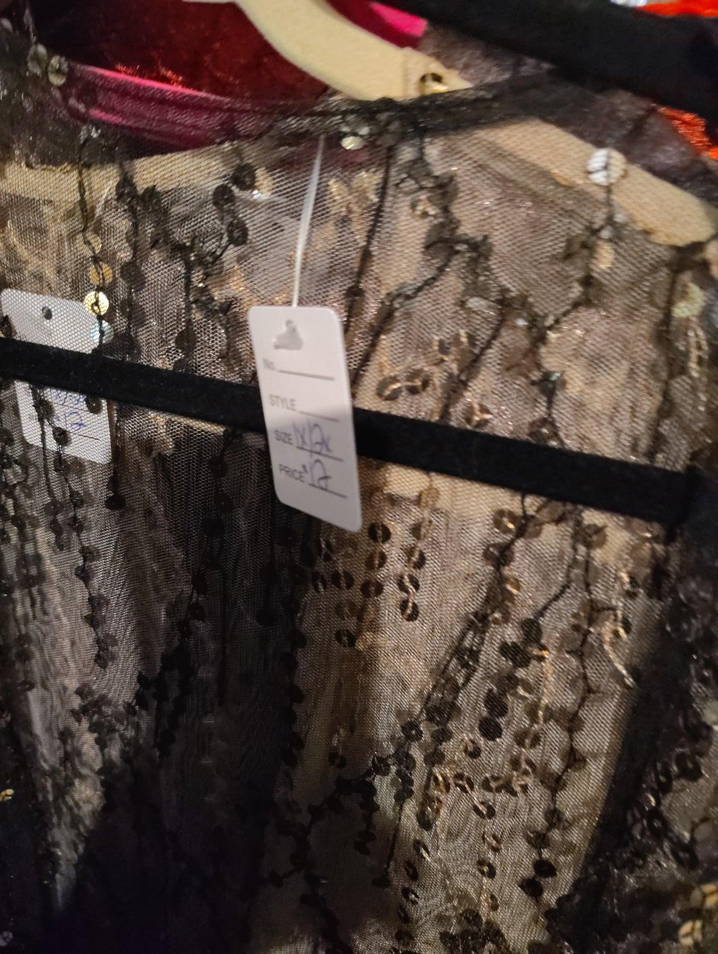 Black and silver sequin open front coverup jacket size 1x