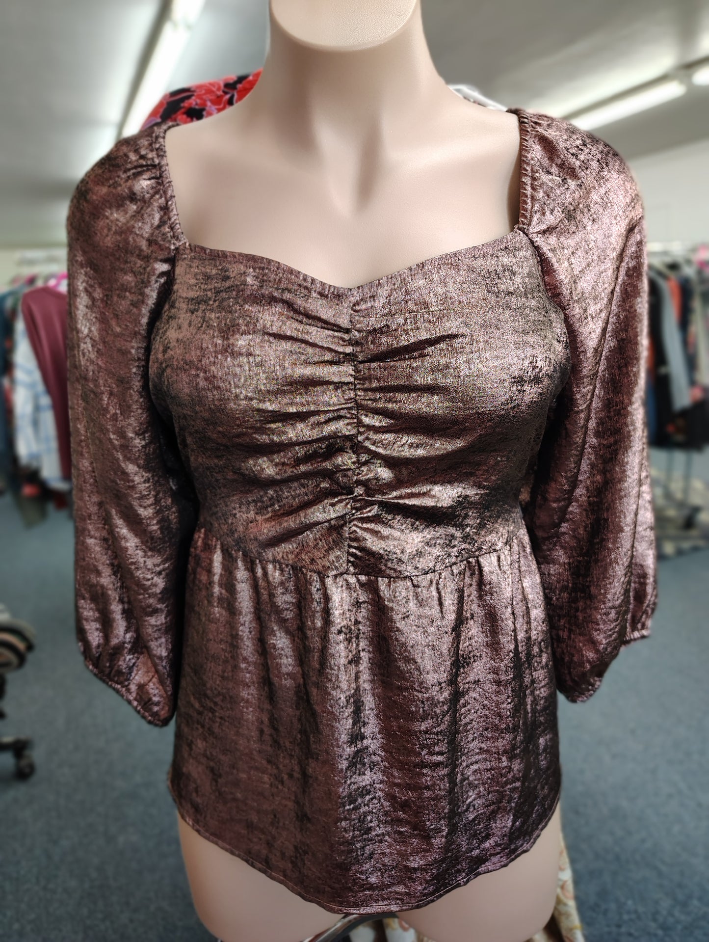 Lane Bryant iridescent rose gold babydoll top 22 3x