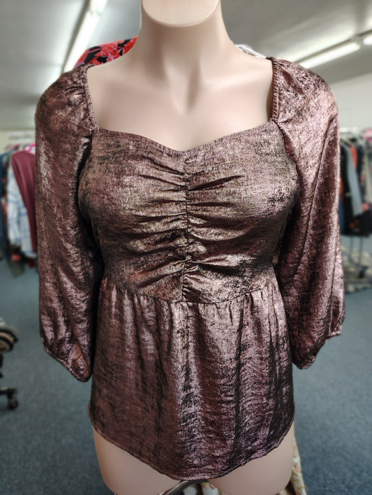 Lane Bryant iridescent rose gold babydoll top 22 3x