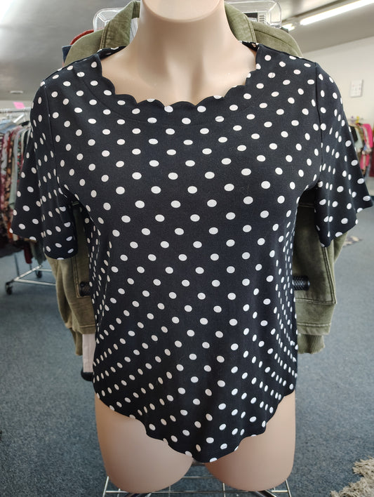 Rafaella black and white polka dot knit top size xl
