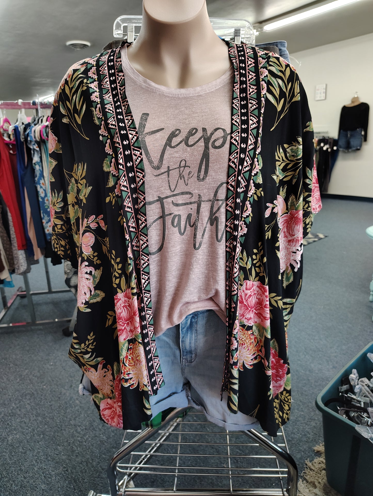 Angie black floral kimono size 1x