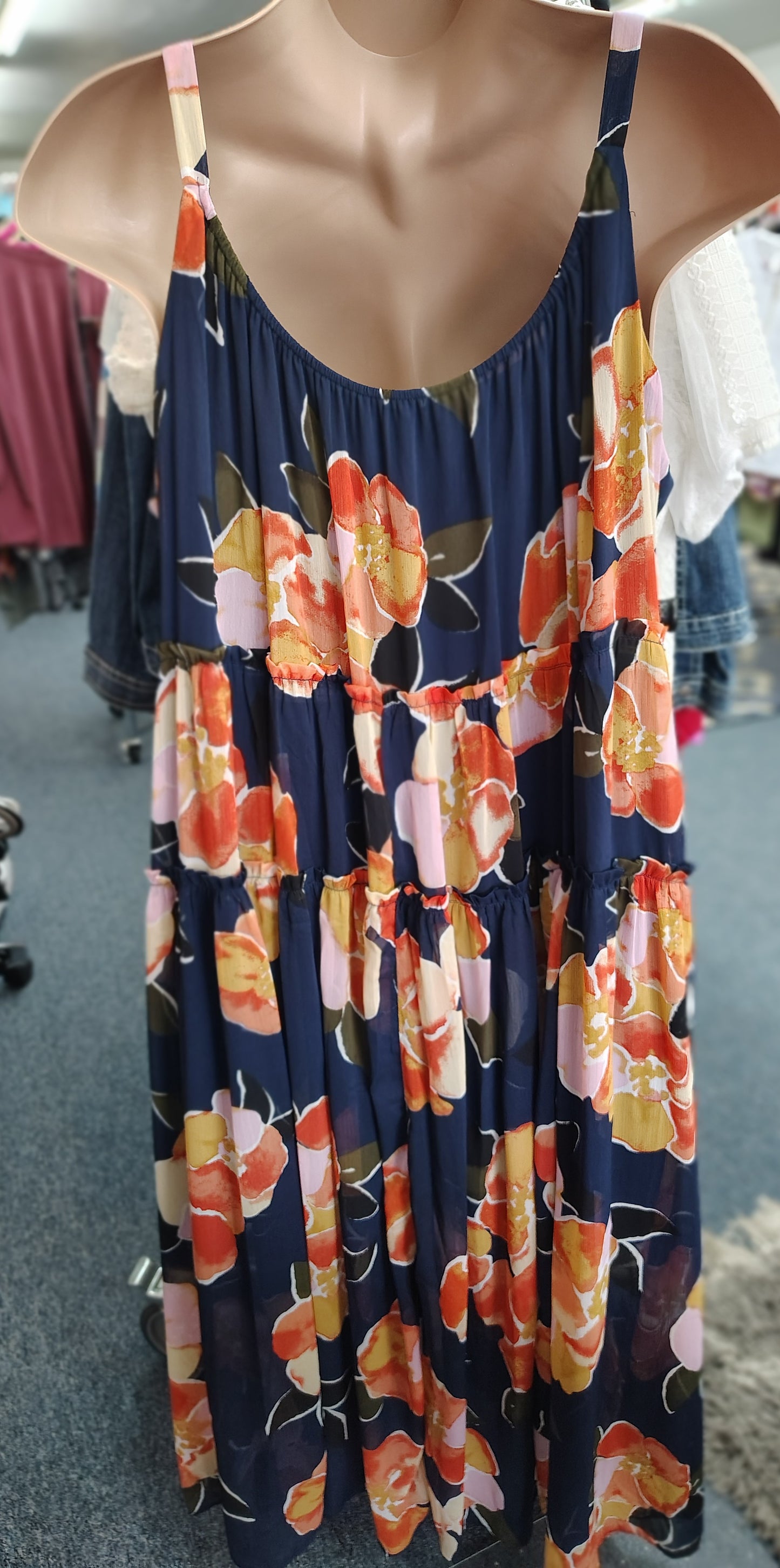 Maurices floral tiered maxi dress size 2x runs big