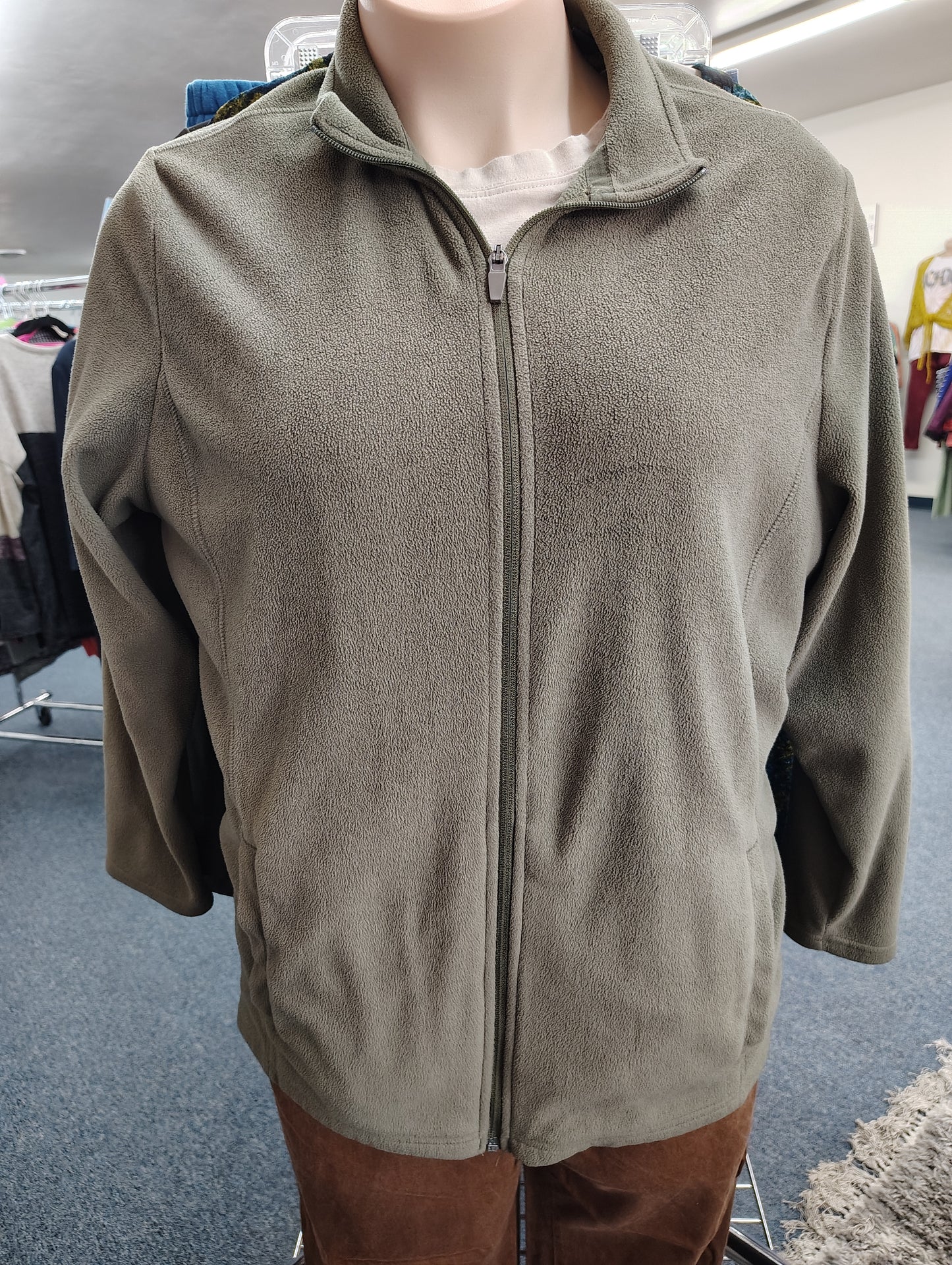 Land's End olive green fleece zip front jacket size 2x