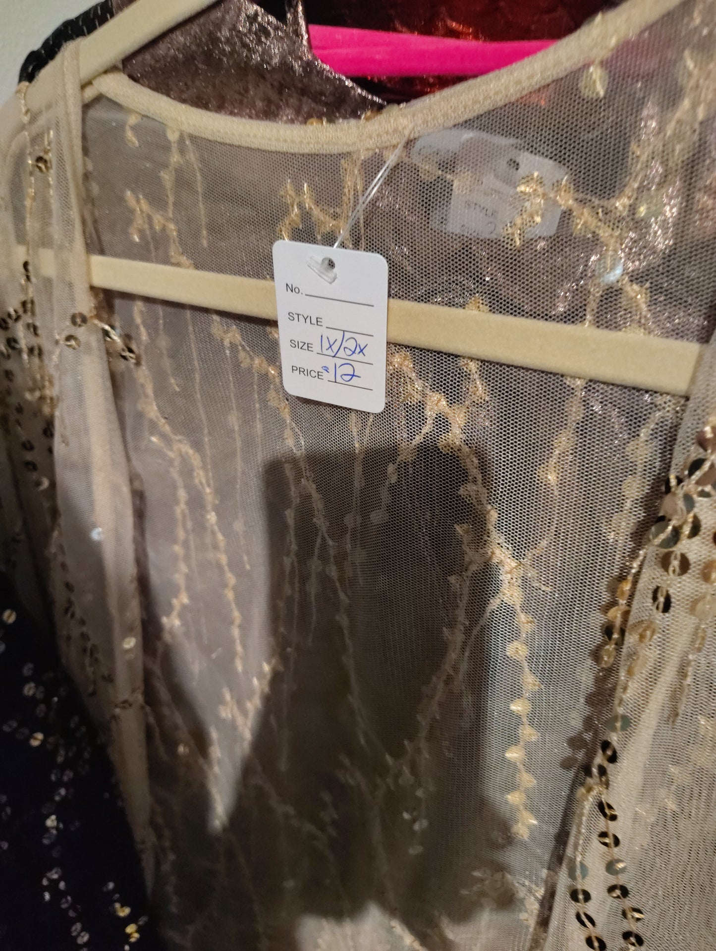Gold and beige sequin open front coverup size 1x
