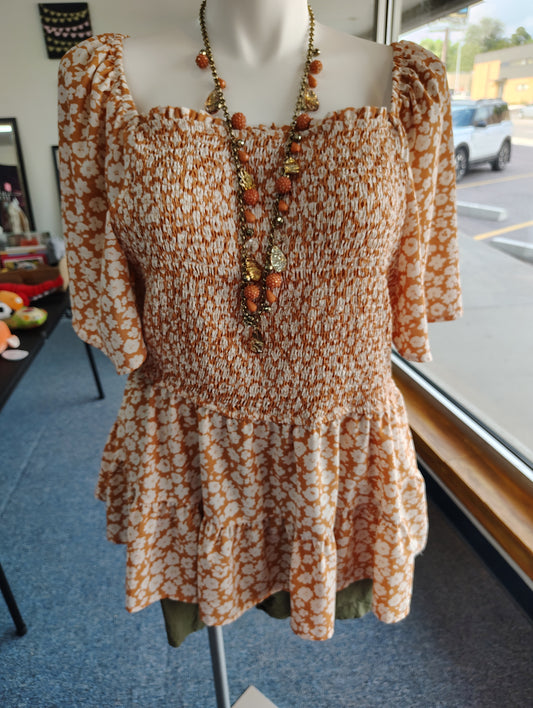 Hayden floral orange babydoll top size 3x