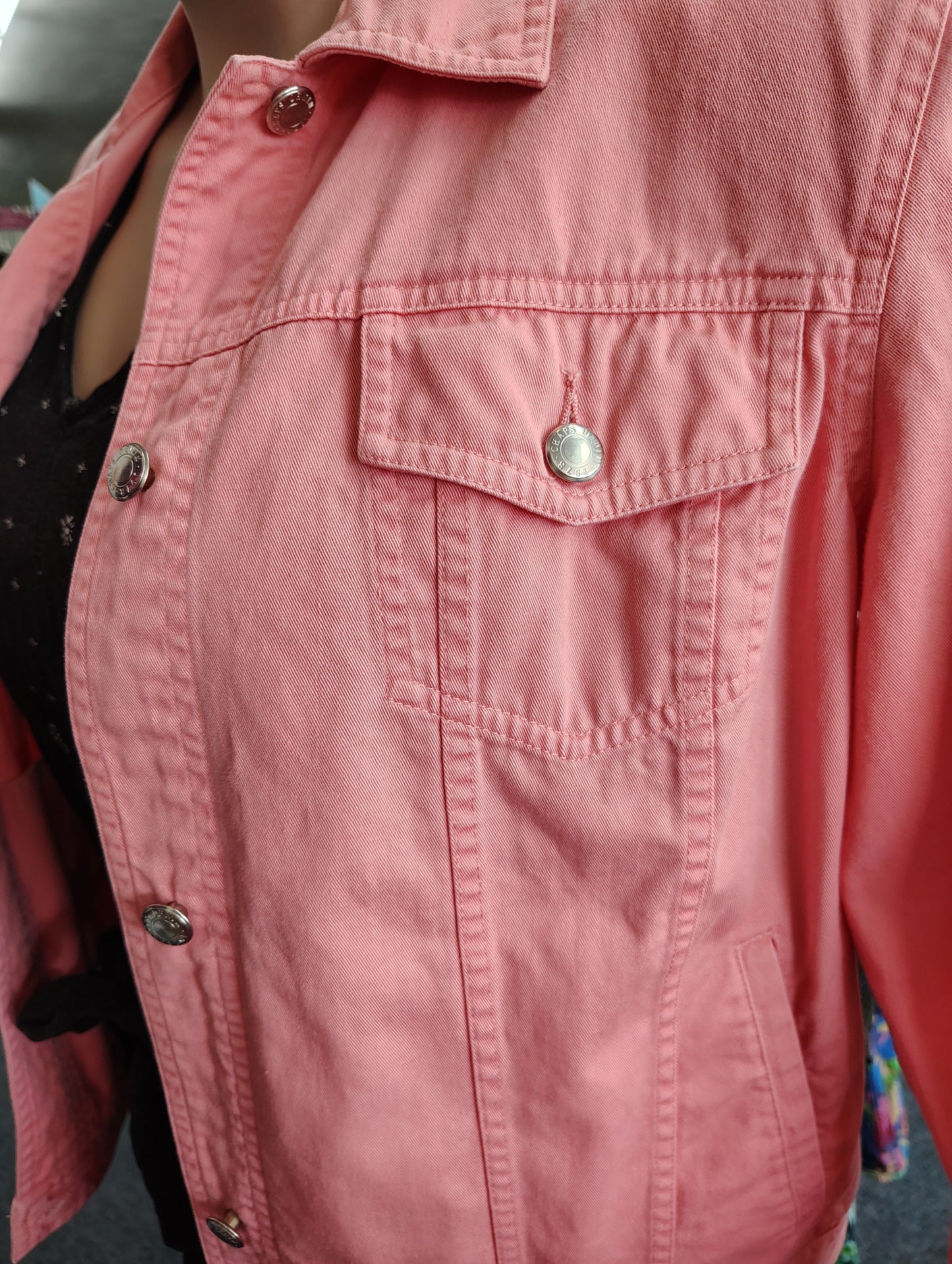 Chaps coral colored denim jacket size 1x
