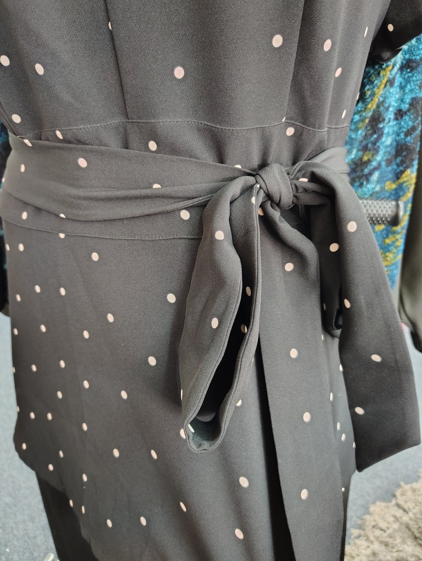 Lane Bryant black polka dot tunic top with belt size 20 2x