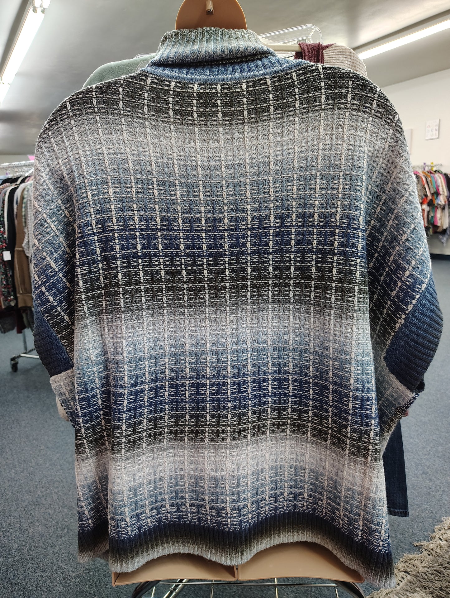 Striped short sleeve turtleneck sweater cape one size