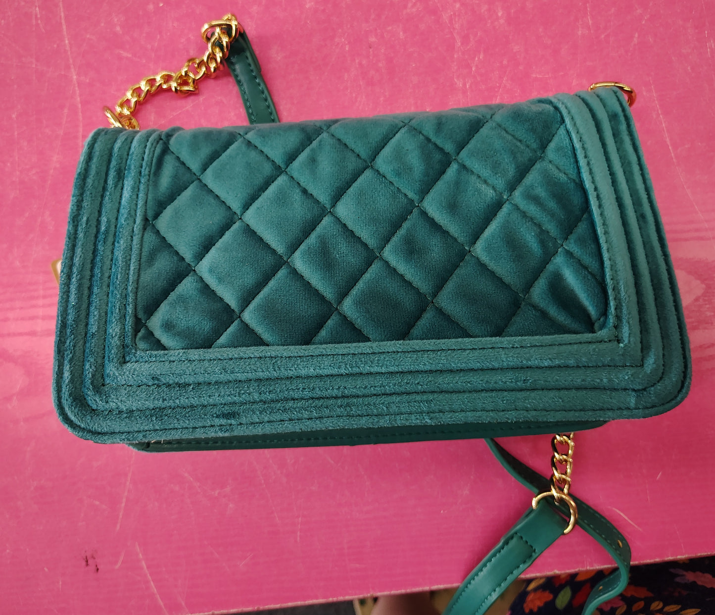 New teal quilted velvet crossbody bag purse
