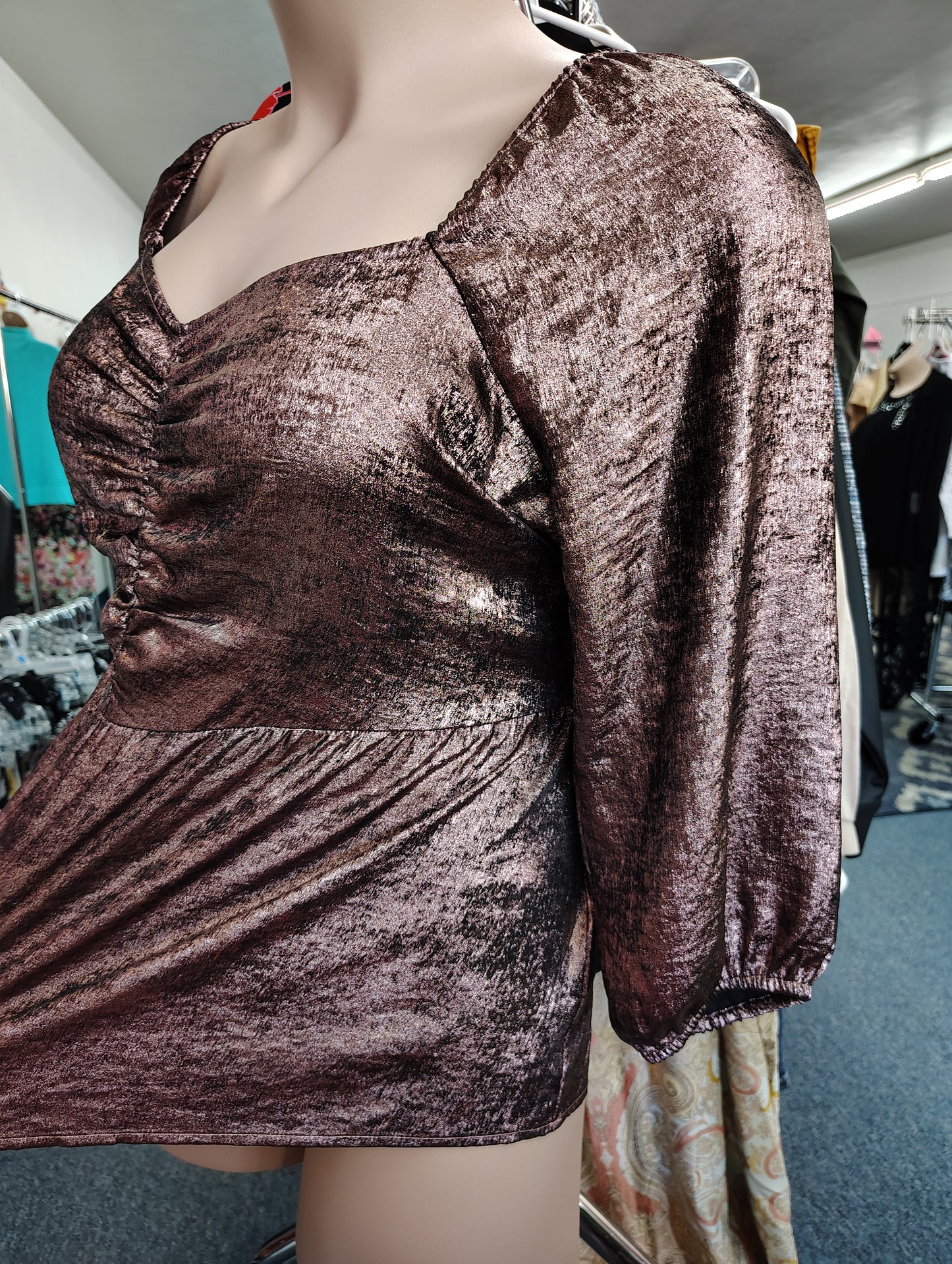 Lane Bryant iridescent rose gold babydoll top 22 3x