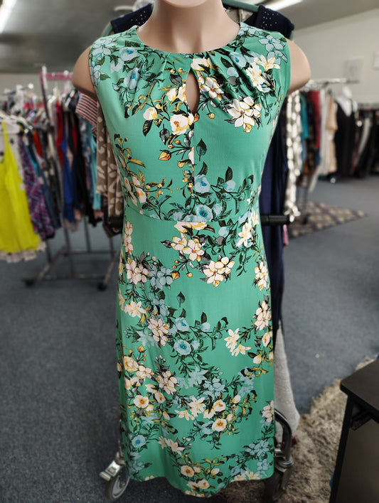London Times green floral sleeveless midi dress size 18