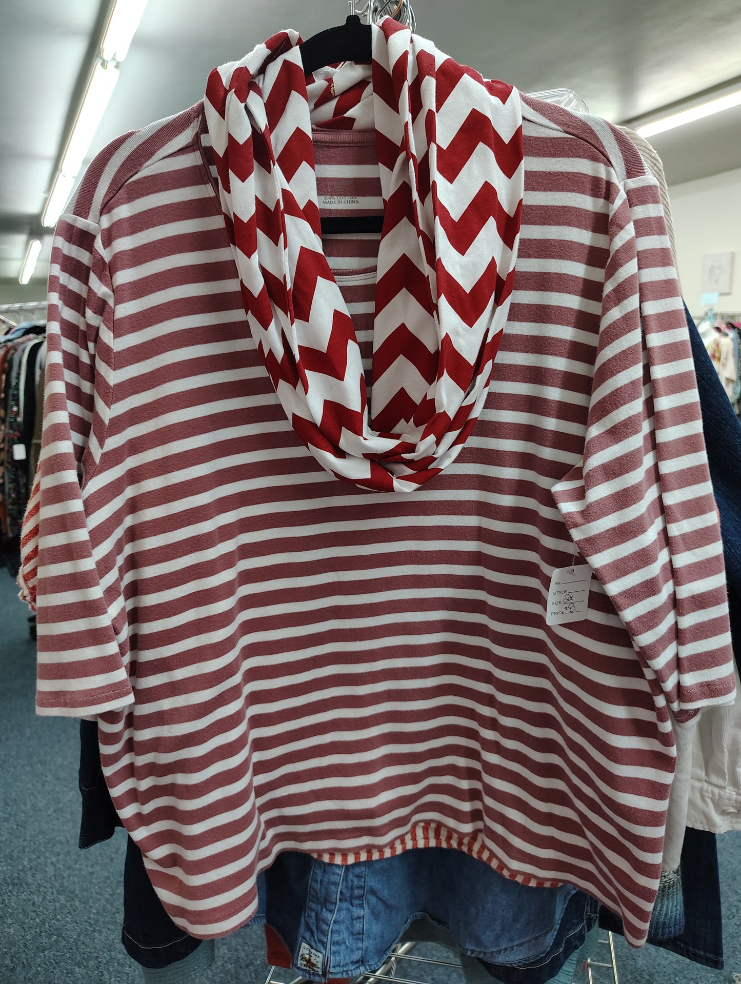 CJ Banks red and white striped top 2x