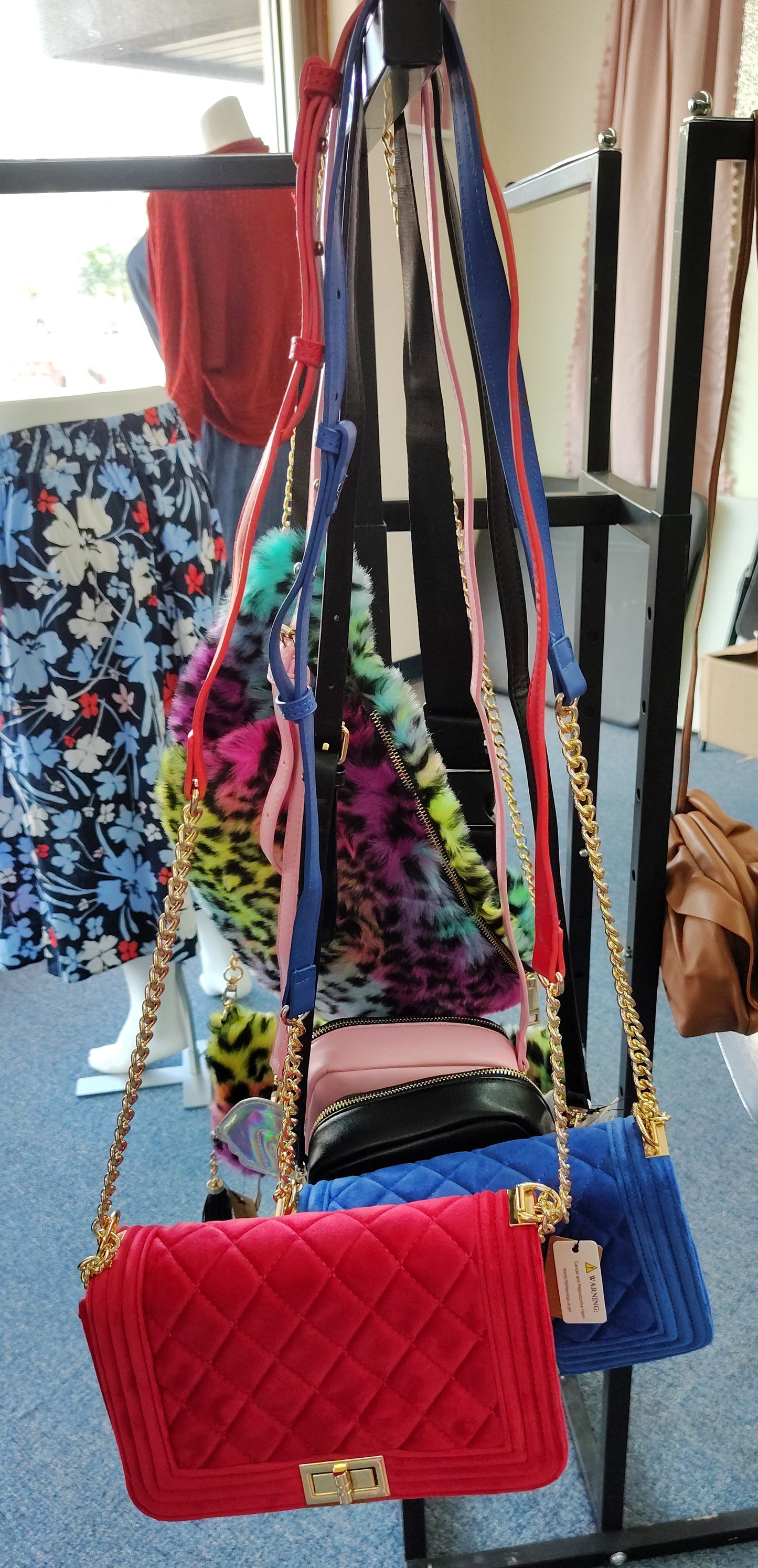 New pink/red quilted velvet crossbody bag purse