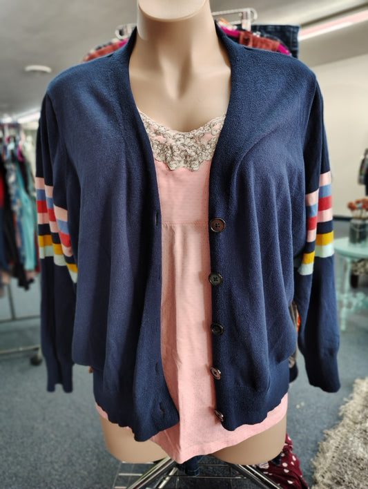St Johns Bay navy cardigan sweater with stripe sleeves 3x