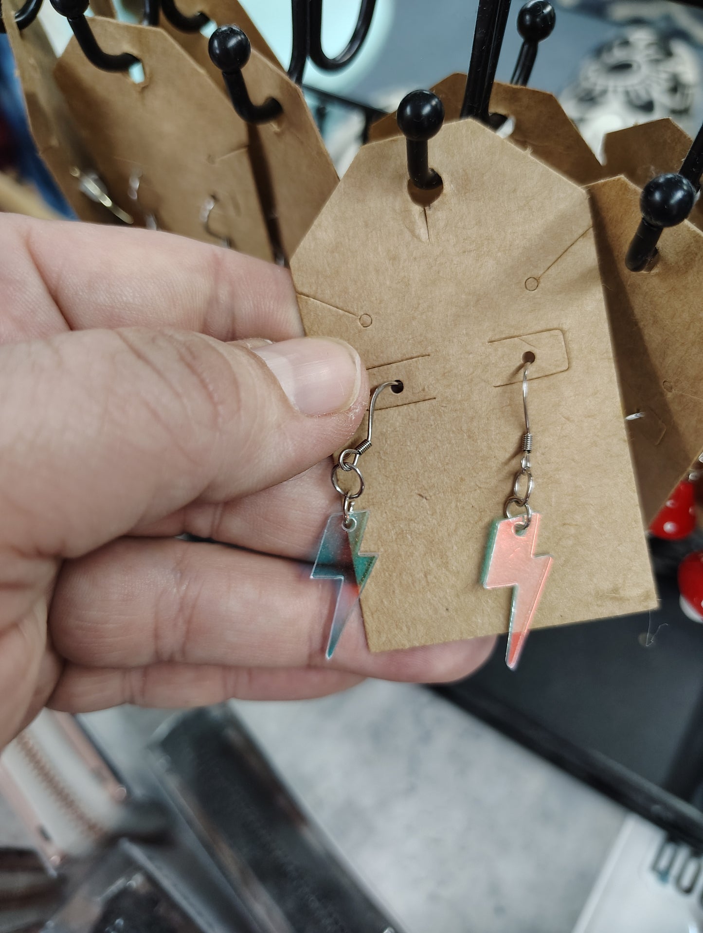 Lightning bolt iridescent stainless steel handmade earrings