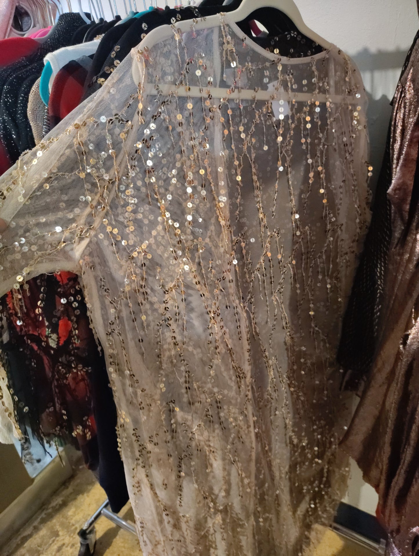 Gold and beige sequin open front coverup size 1x