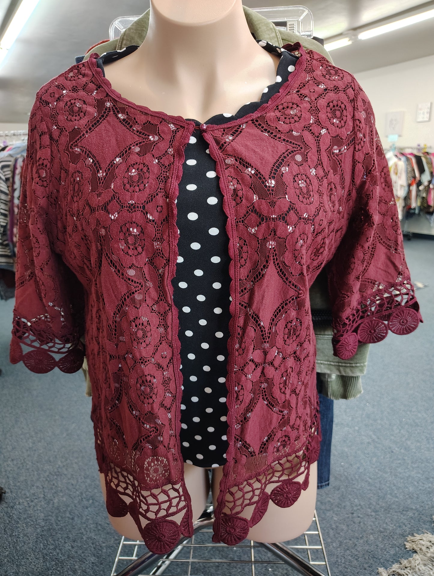 Indigo Thread red lace short sleeve coverup kimono size xl
