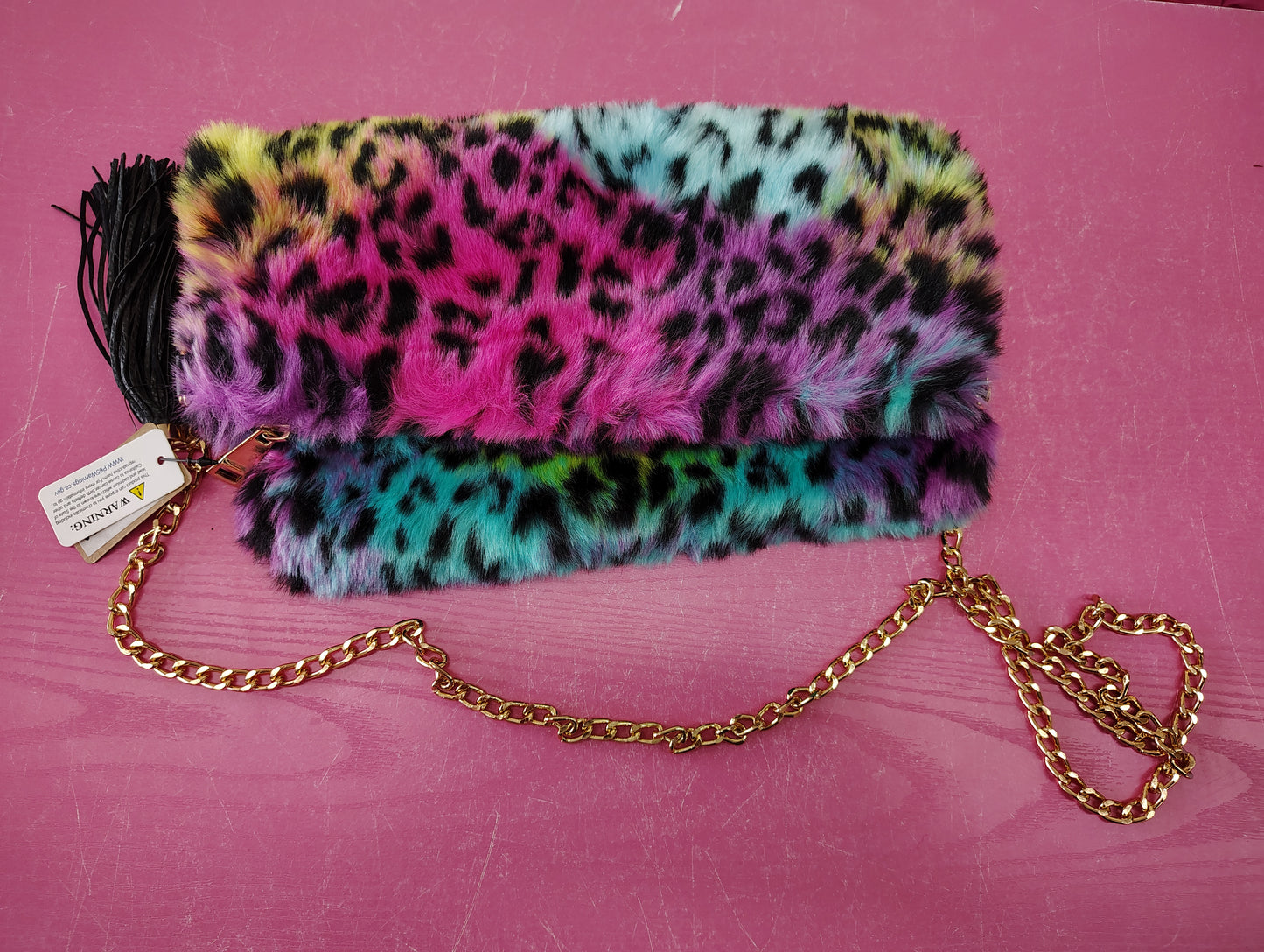 New fuzzy rainbow crossbody clutch bag