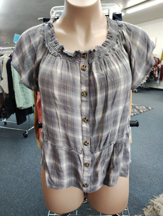 Maurices plaid tiered off the shoulder top size xl