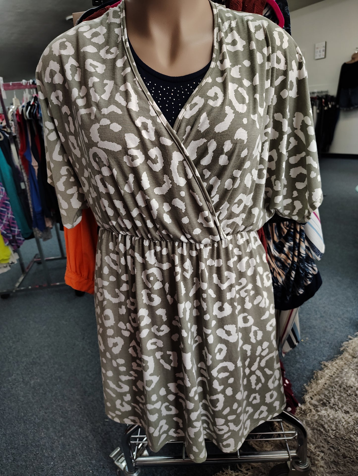 Perfect Peach leopard print green mini dress 3x