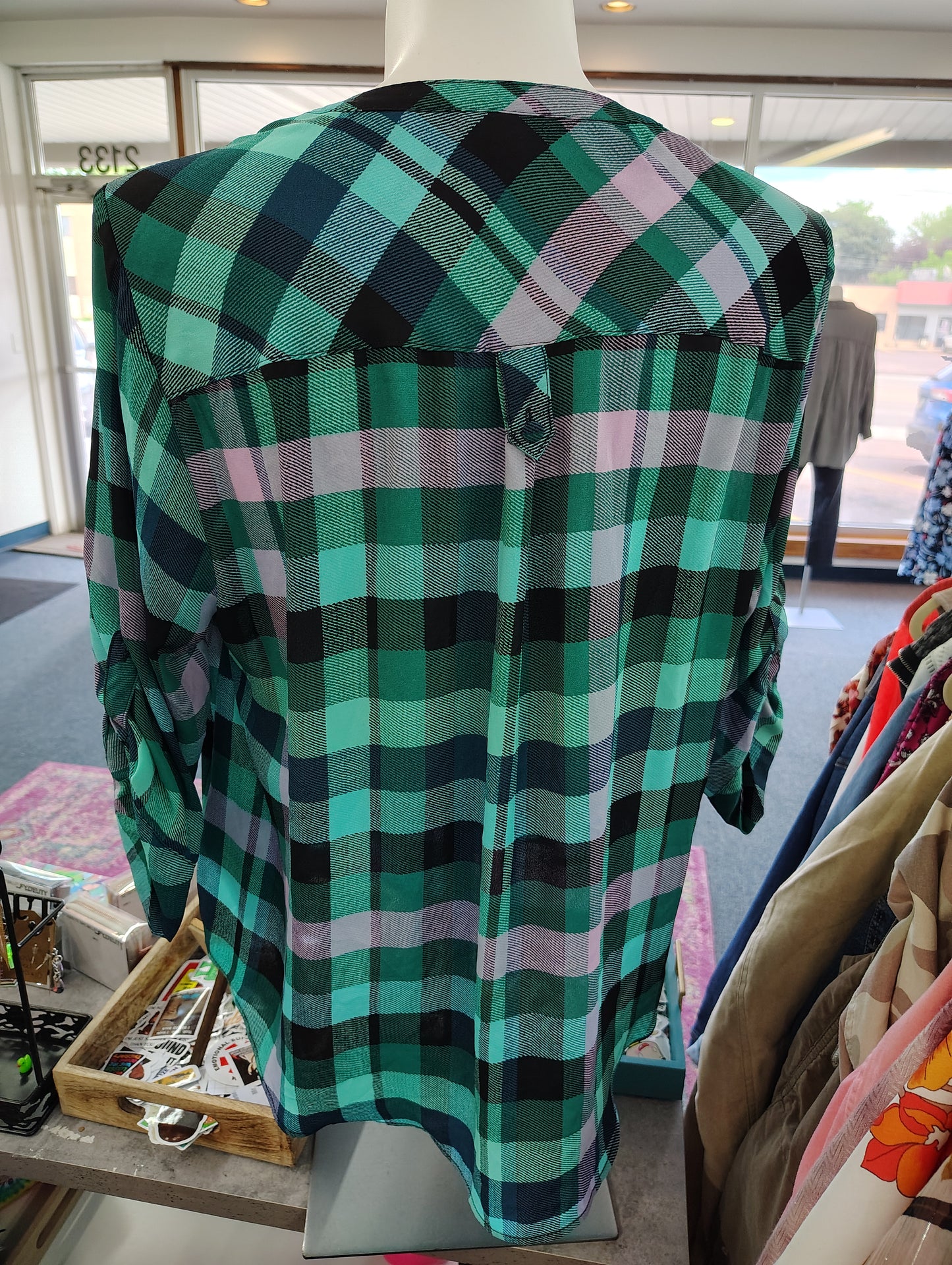 Torrid green plaid no stretch top size 1x