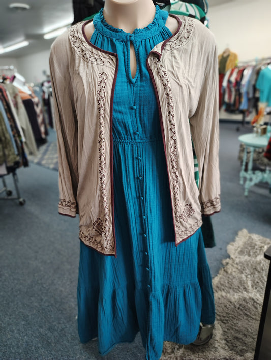 Brown kimono coverup cardigan with design size 1x