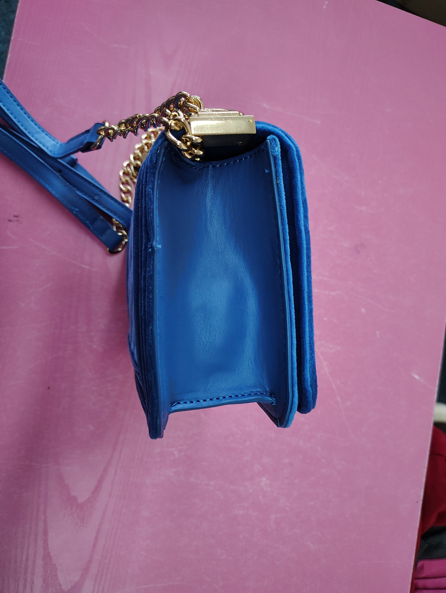 New blue quilted velvet crossbody bag purse