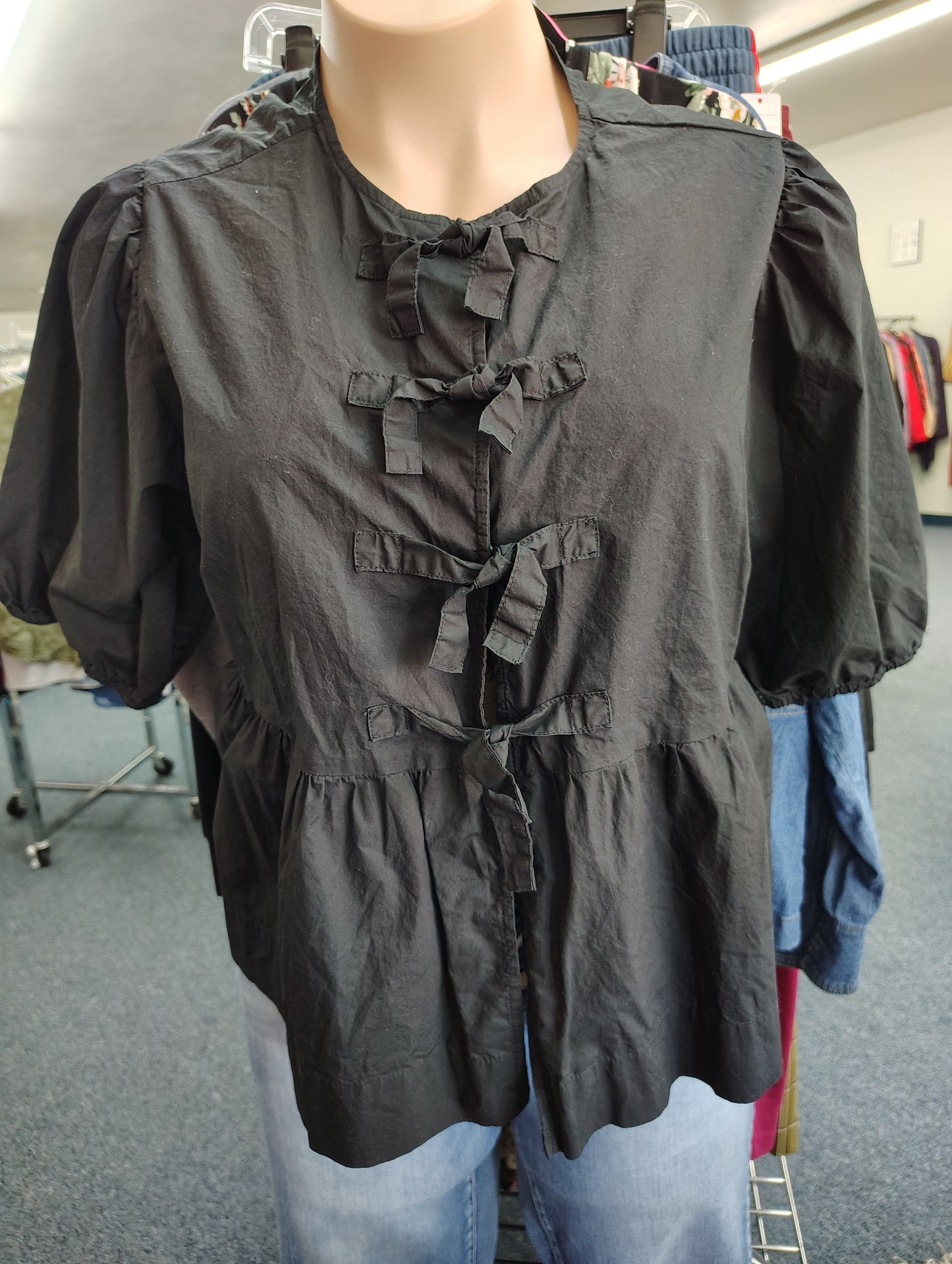 Velvet Heart black bow front babydoll top 2x