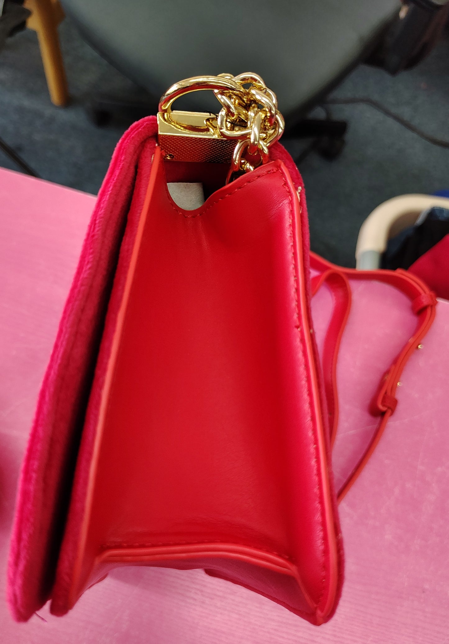 New pink/red quilted velvet crossbody bag purse