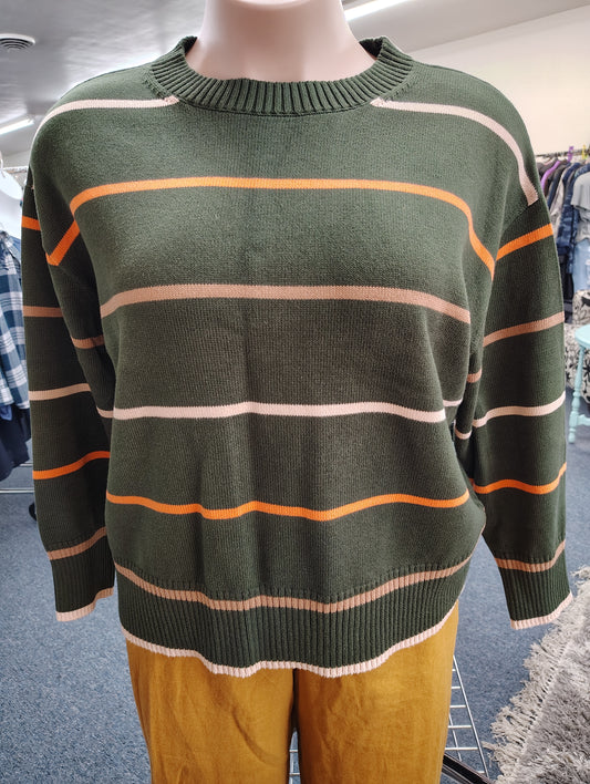 Land's End green striped sweater size 1x