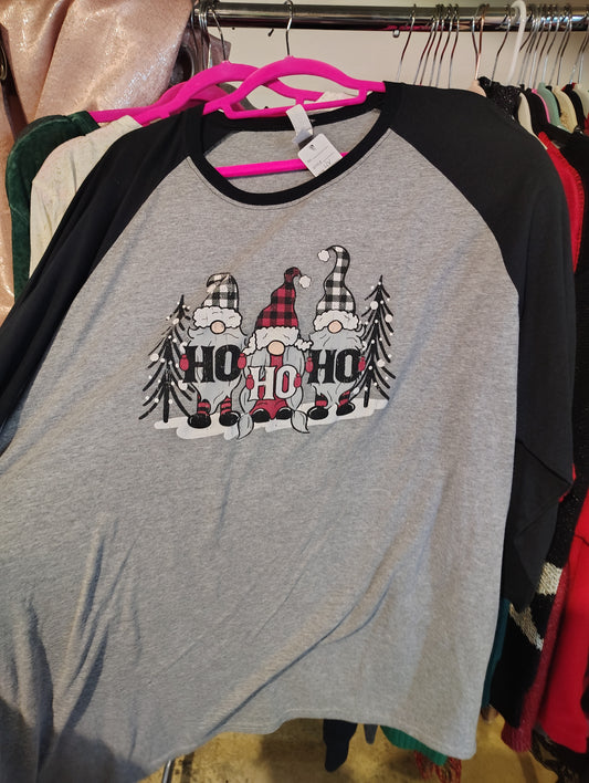Jerzees gray HoHoHo gnome Christmas raglan sleeve tee size 4x