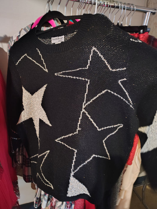 Northstyle black sweater with silver stars size 2x