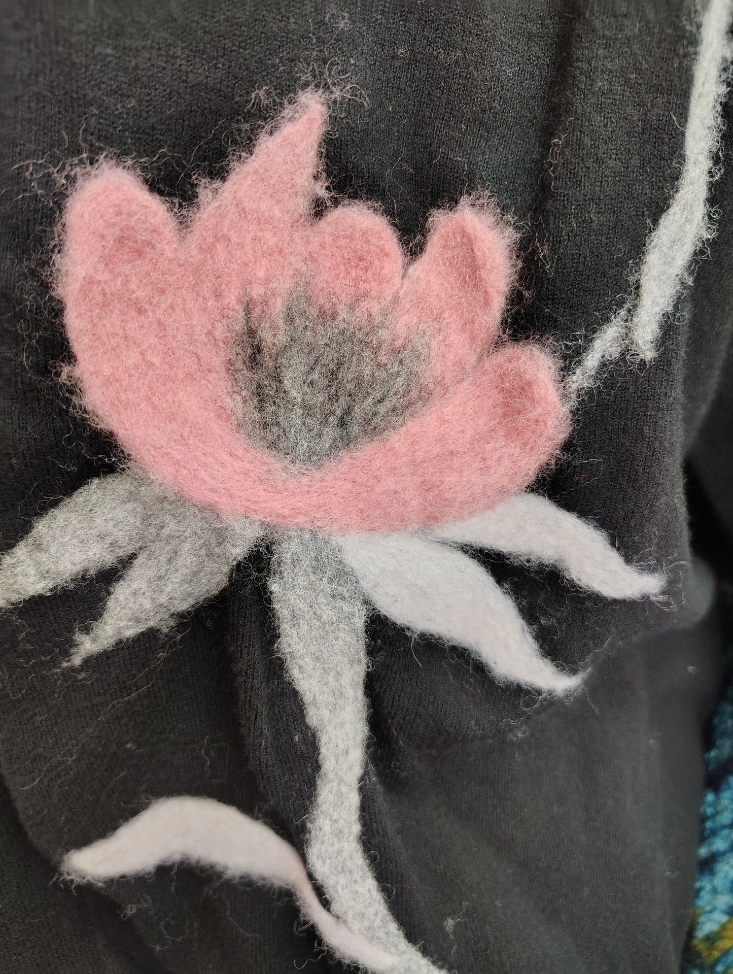 Aaeda black cardigan with raised flowers size 2x