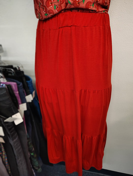 Lularoe red tiered knit pull on maxi skirt 3x
