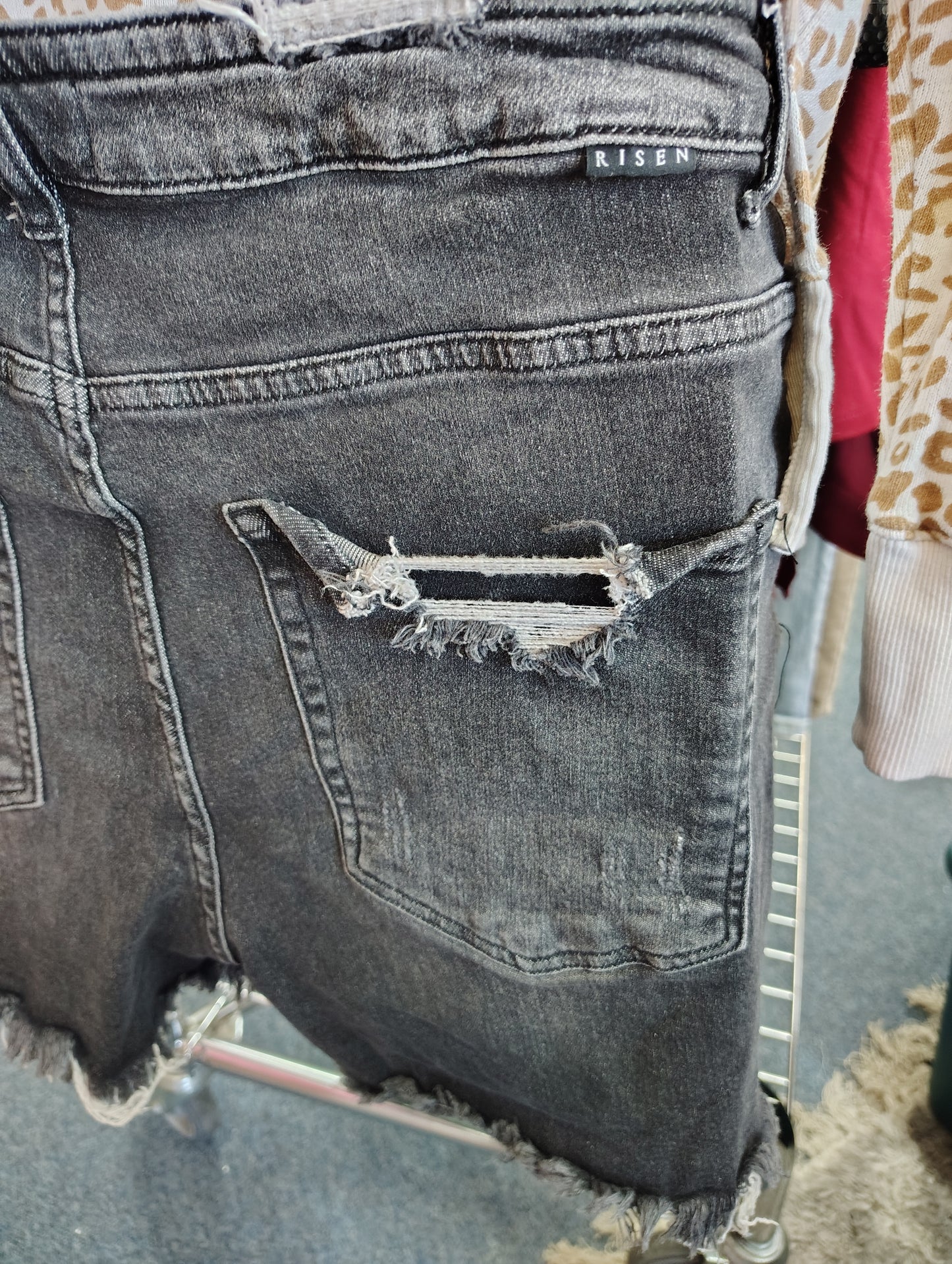 Risen black distressed denim shorts size 2x