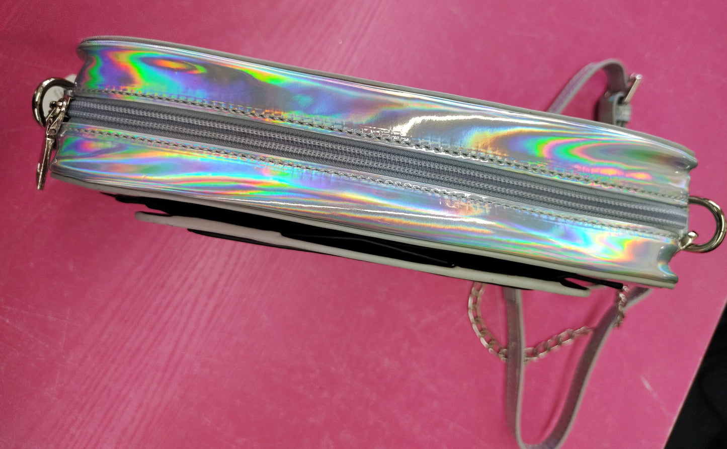 Retro cell phone zip top bag new shiny silver