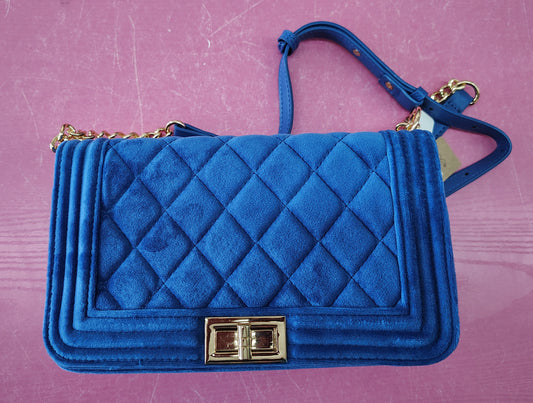 New blue quilted velvet crossbody bag purse