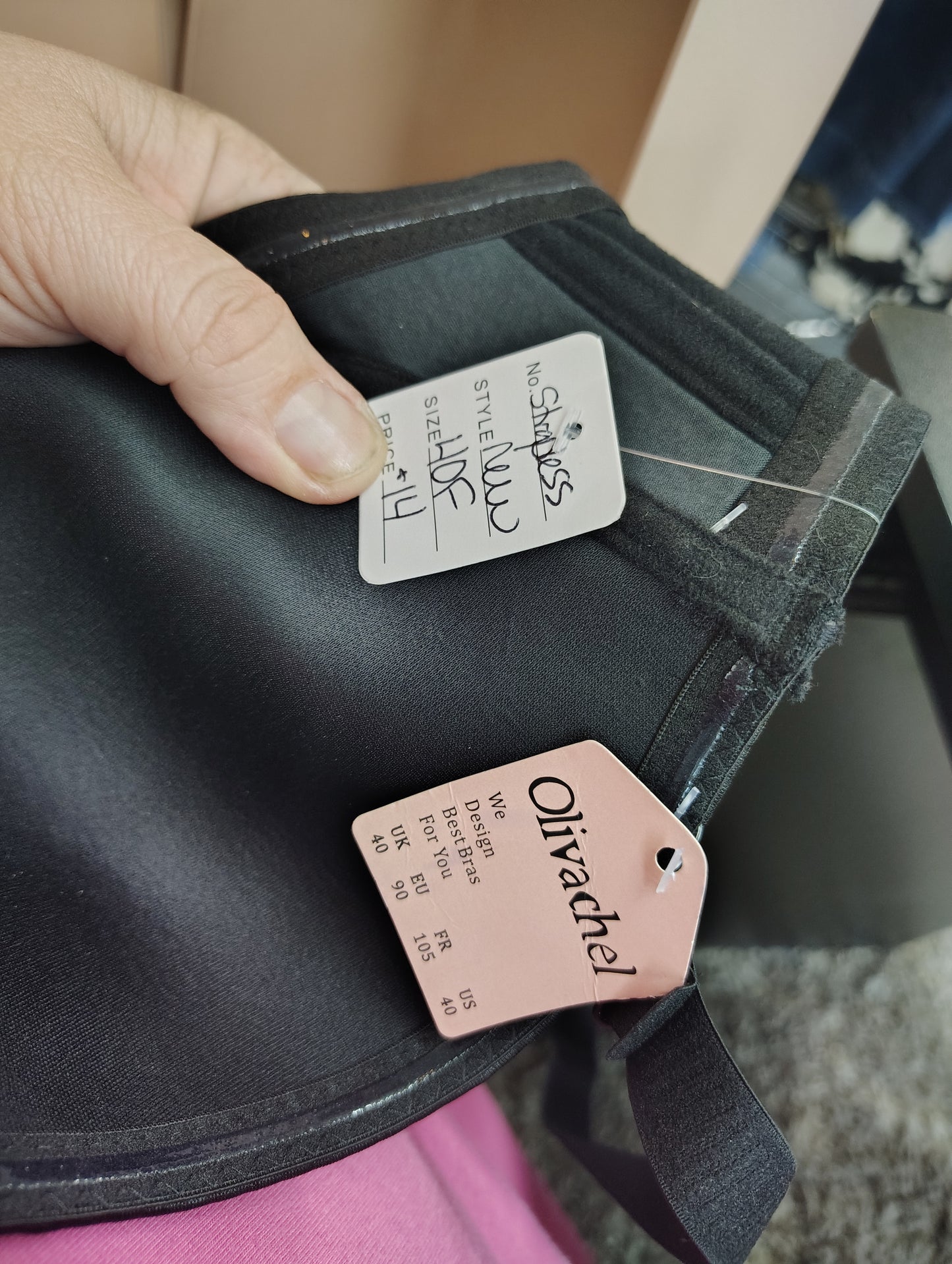 Olivachel NWT black strapless bra size 40F