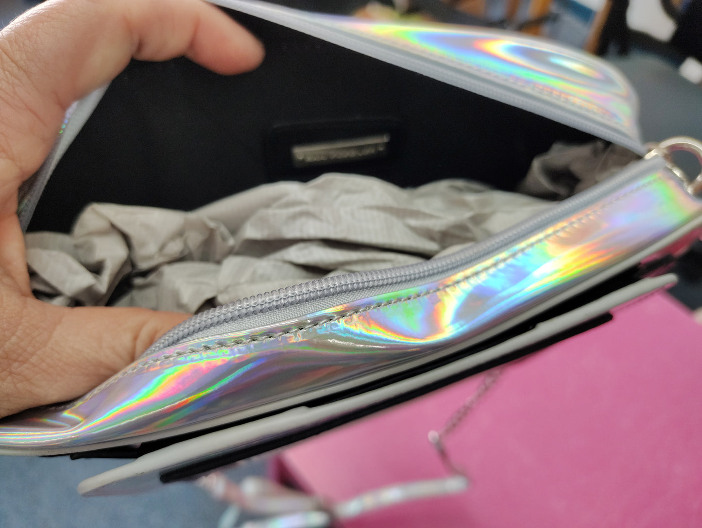 Retro cell phone zip top bag new shiny silver