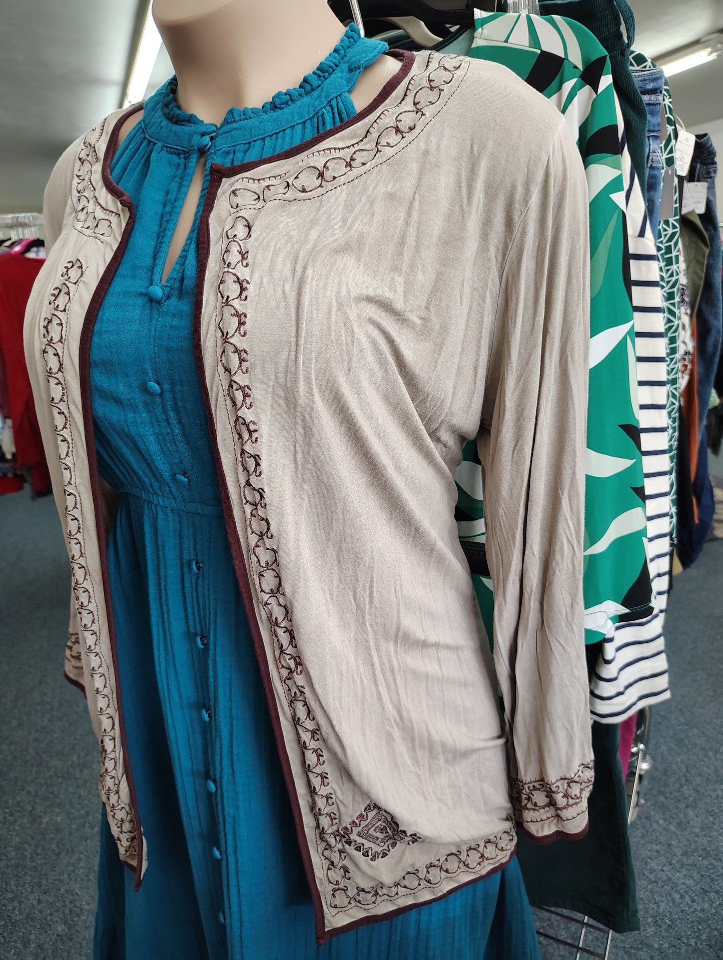 Brown kimono coverup cardigan with design size 1x